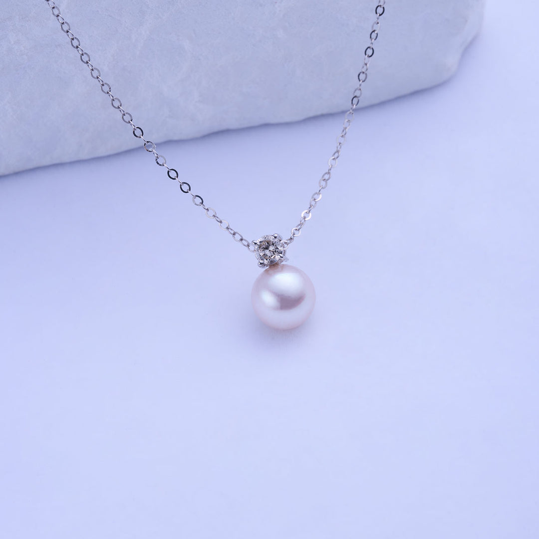 18K ソリッド ゴールド ダイヤモンド 花珠 アコヤ パール ネックレス KN00271