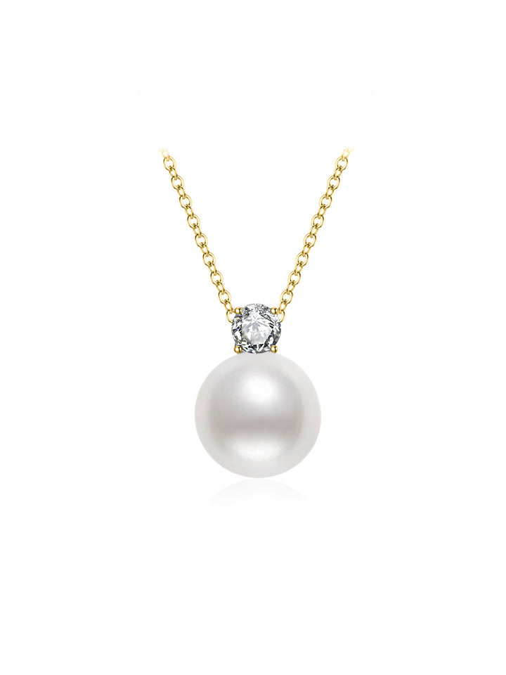 18K Solid Gold Diamond Hanadama Akoya Pearl Necklace KN00272
