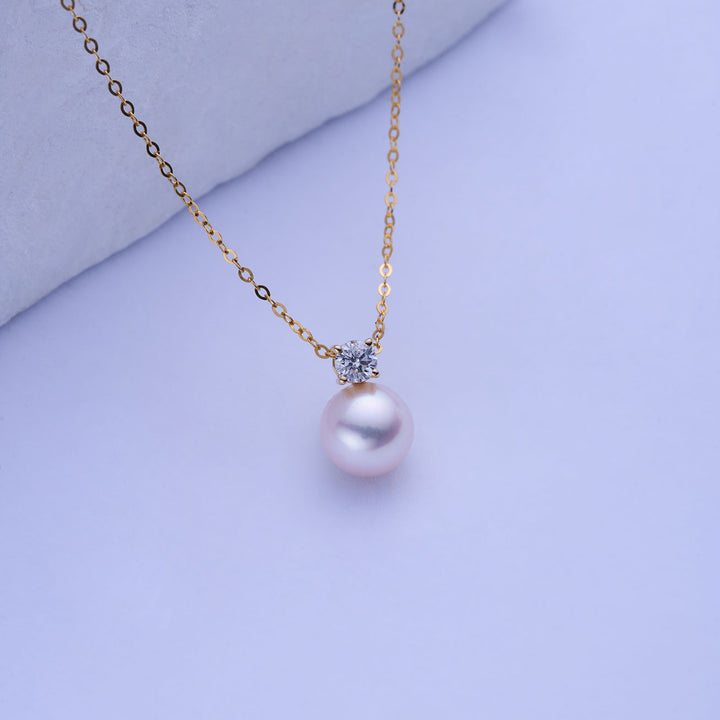 18K Solid Gold Diamond Hanadama Akoya Pearl Necklace KN00272