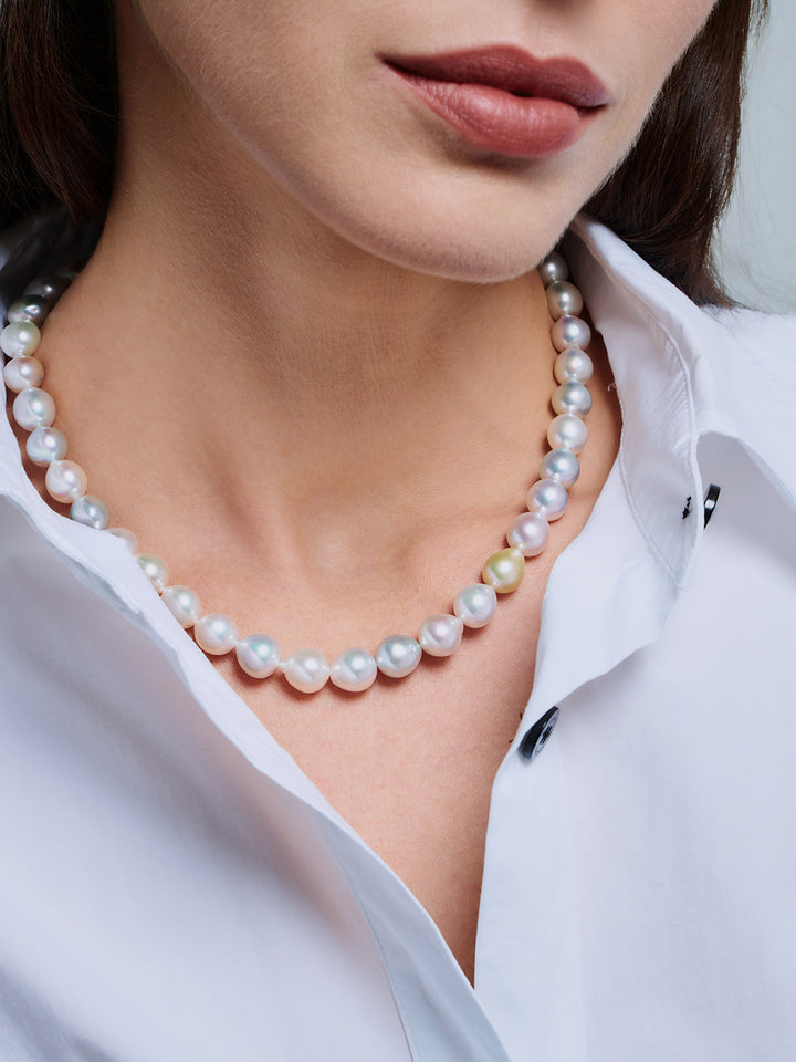 18k Gold Top Glanz Mehrfarbige Akoya-Perlenkette KN00273