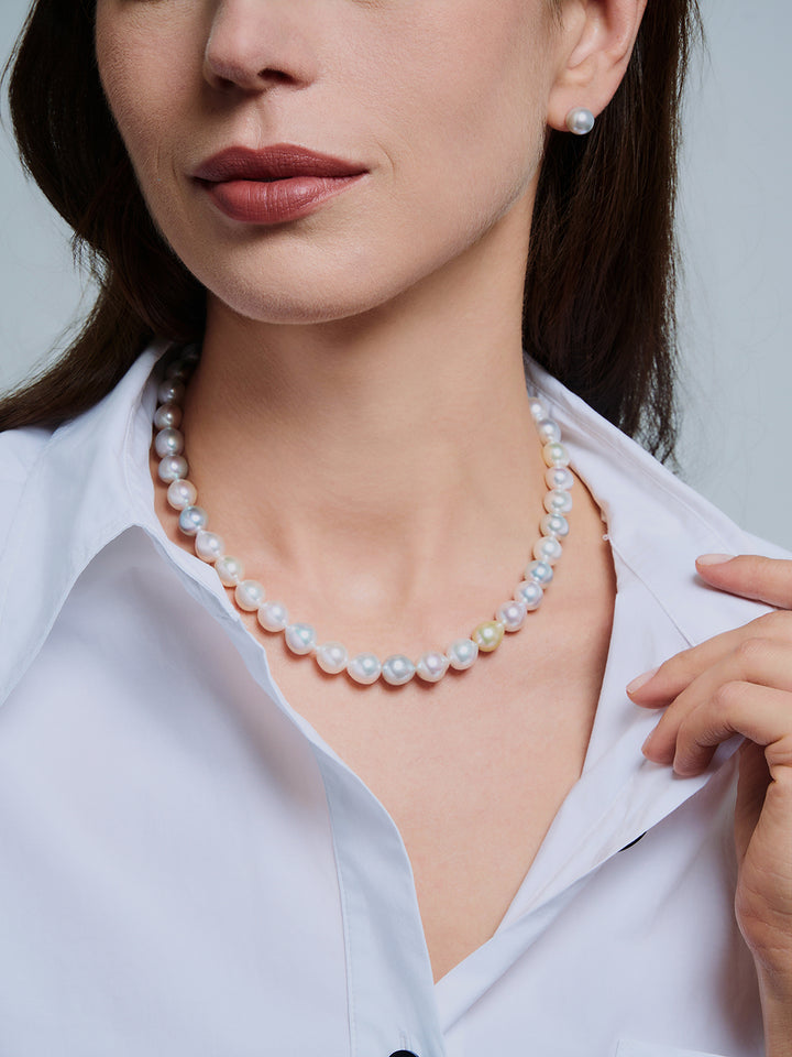 18k Gold Top Glanz Mehrfarbige Akoya-Perlenkette KN00273