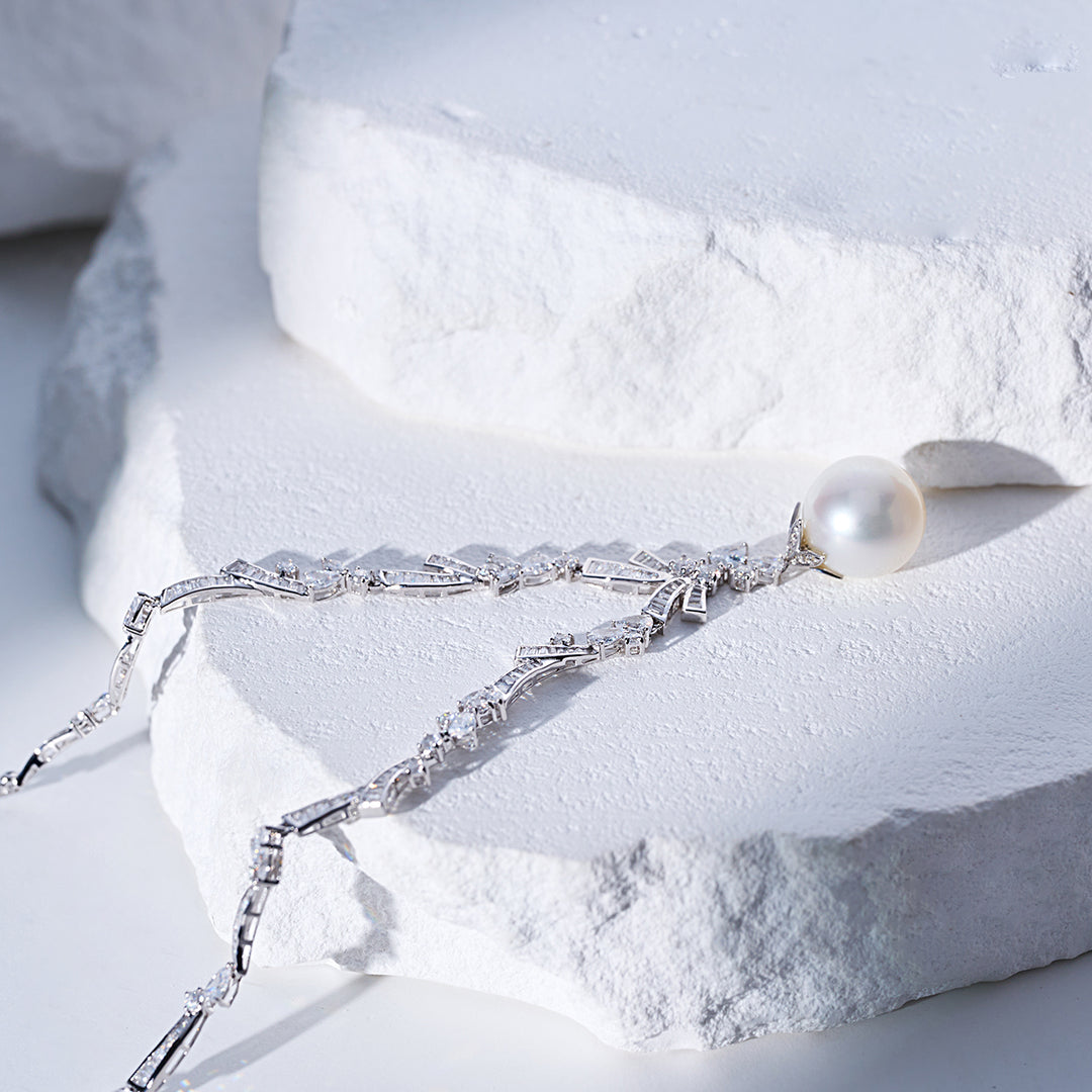 18K Solid Gold Australian White South Sea Pearl Necklace KN00274