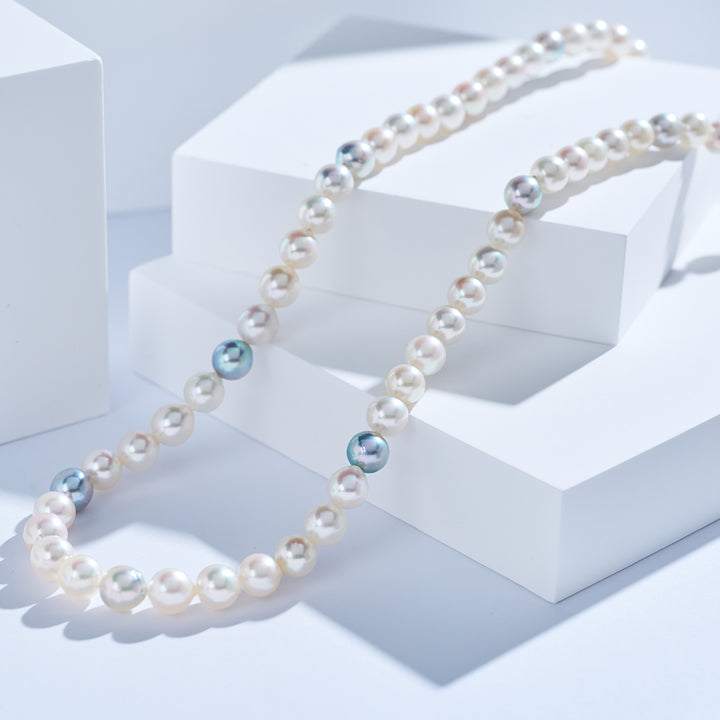 18k Gold Top Lustre Aurora Multi-Color Akoya Pearl Necklace KN00275