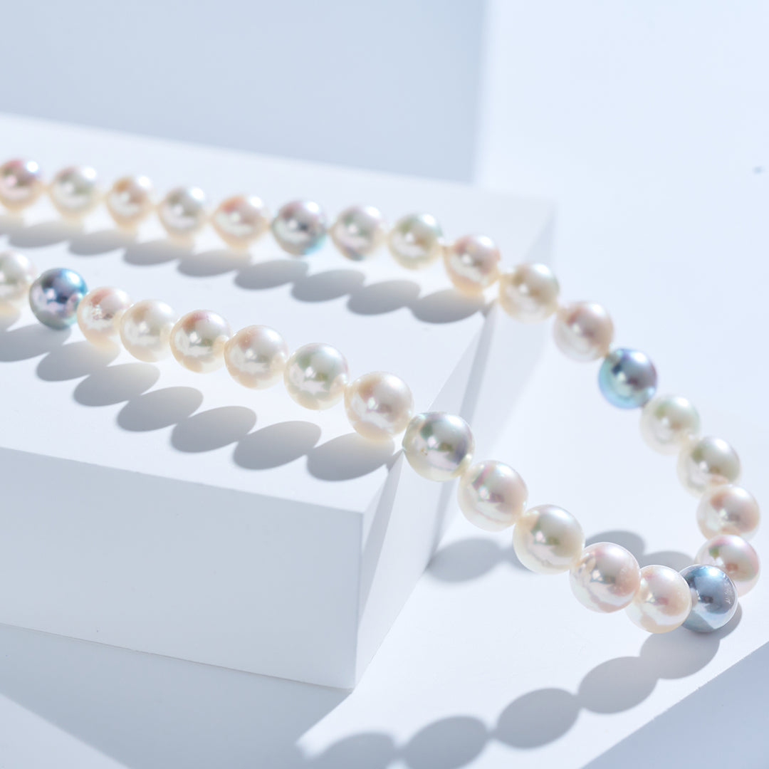 18k Gold Top Lustre Aurora Multi-Color Akoya Pearl Necklace KN00275