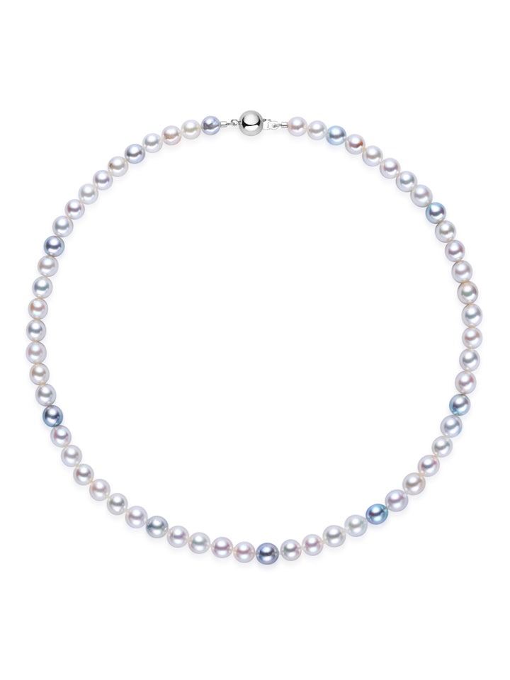 18 Karat Gold Top Luster Aurora Mehrfarbige Akoya-Perlenhalskette KN00275