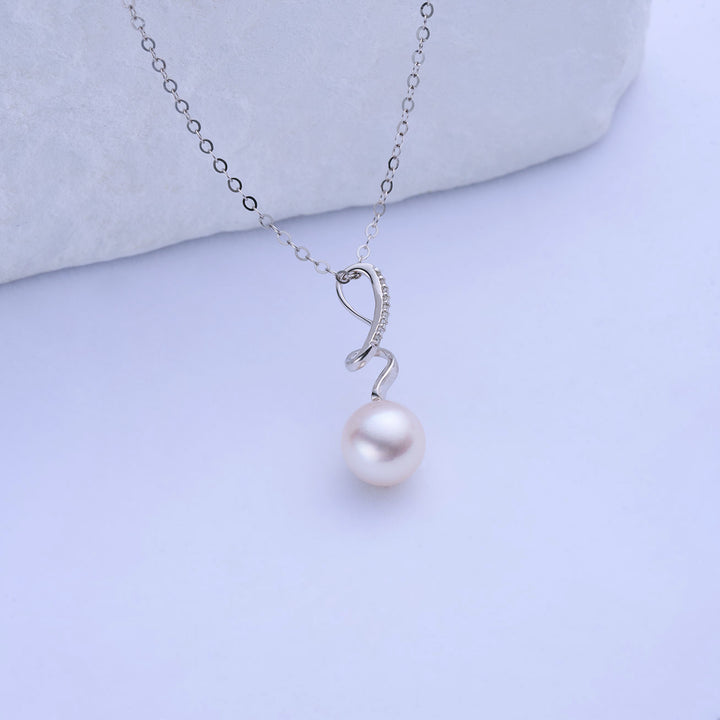 18K Solid Gold Diamond Hanadama Akoya Pearl Necklace KN00277 | S Collection