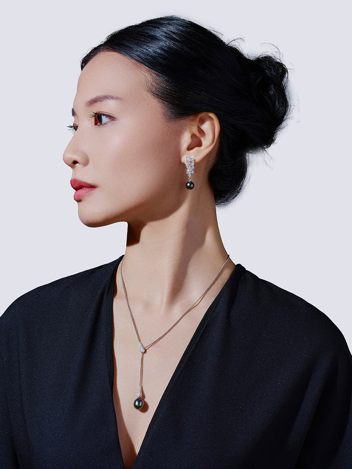 18k Solid Gold Diamond Tahitian Pearl Necklace KN00281