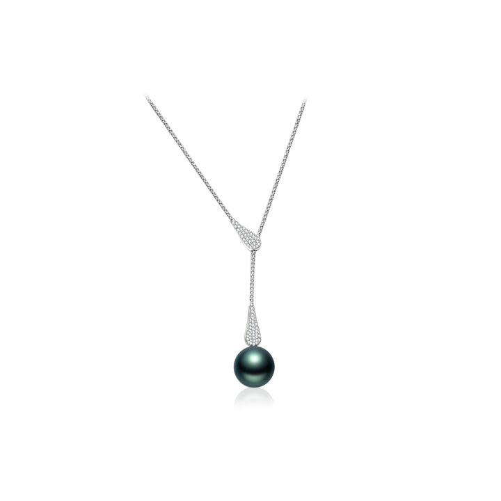 18k Solid Gold Diamond Tahitian Pearl Necklace KN00281