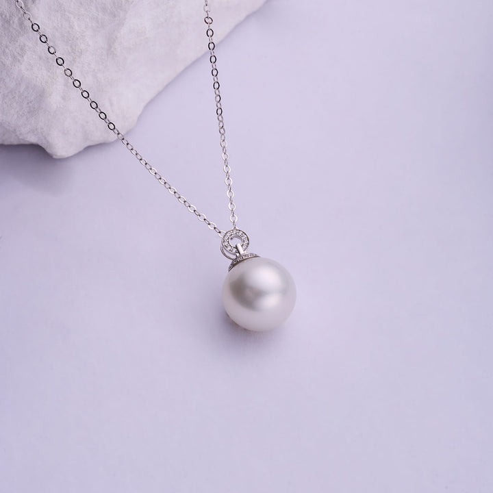 18K Solid Gold Australian White South Sea Pearl Necklace KN00284