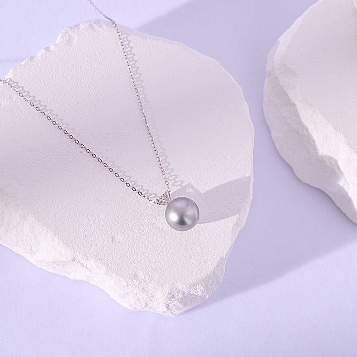 18k Solid Gold Diamond Tahitian Pearl Necklace KN00285