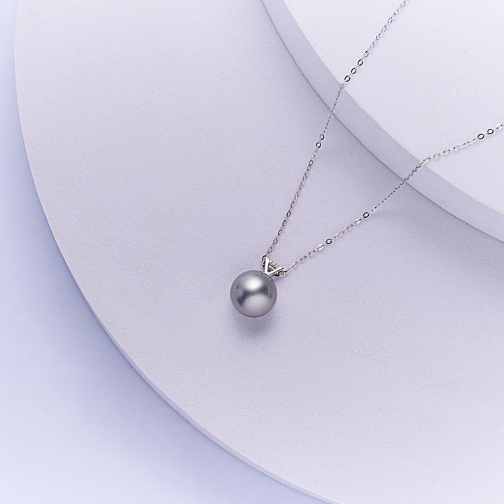 18k Solid Gold Diamond Tahitian Pearl Necklace KN00285 - PEARLY LUSTRE