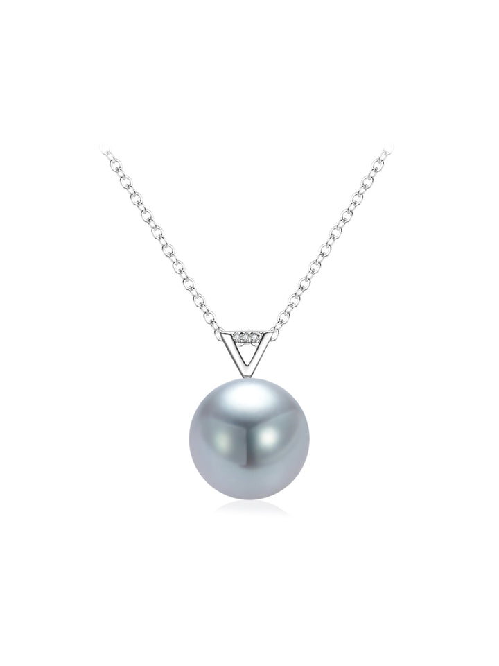 18k Solid Gold Diamond Tahitian Pearl Necklace KN00285