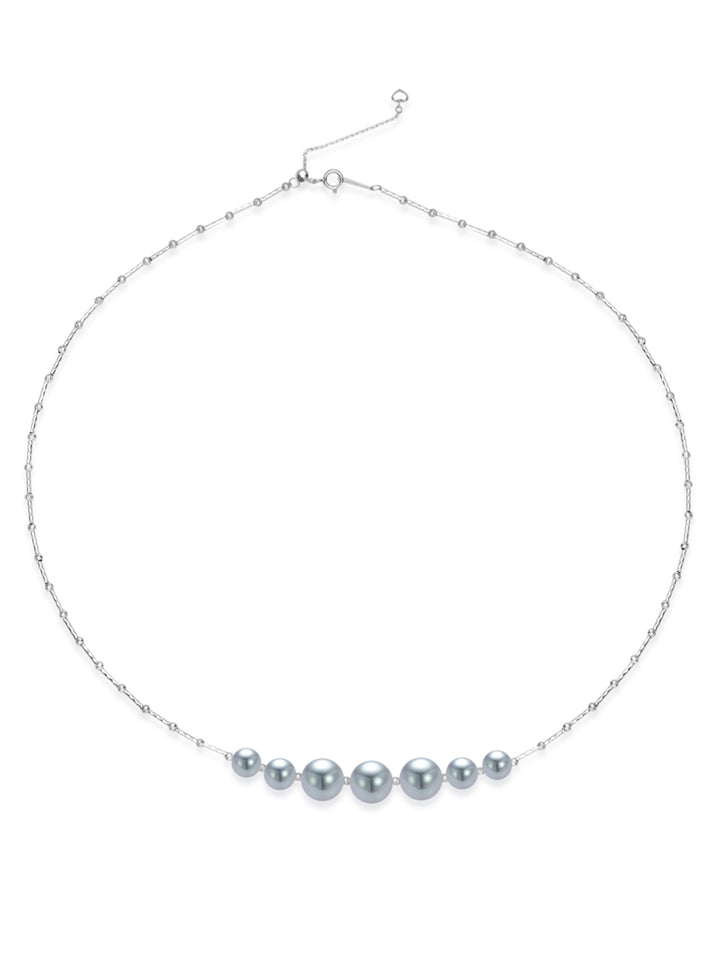 18k Emas Pepejal Perak Biru Kalung Mutiara Akoya KN00290