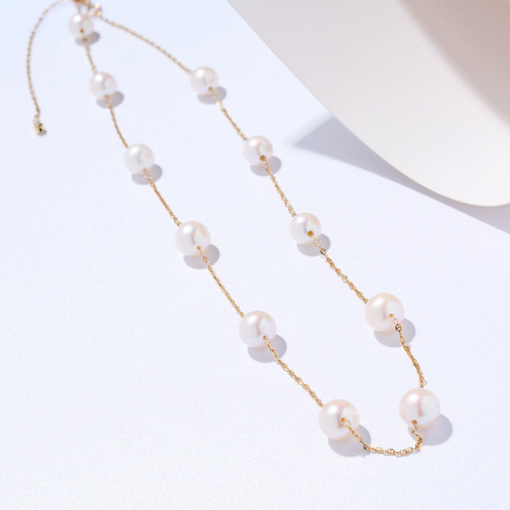 18K Solid Gold Freshwater Pearl Necklace KN00292