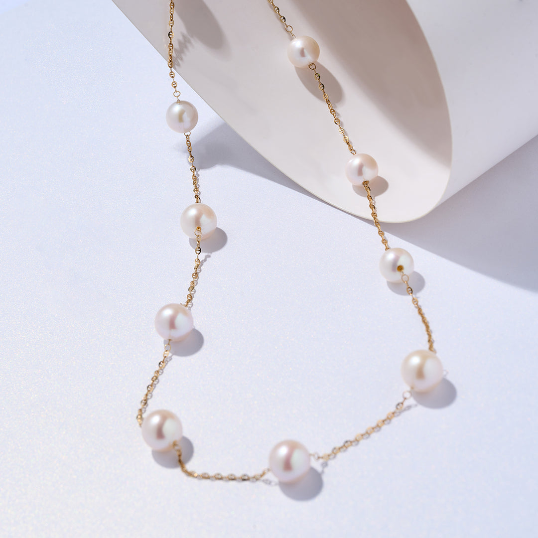 18K Solid Gold Freshwater Pearl Necklace KN00292