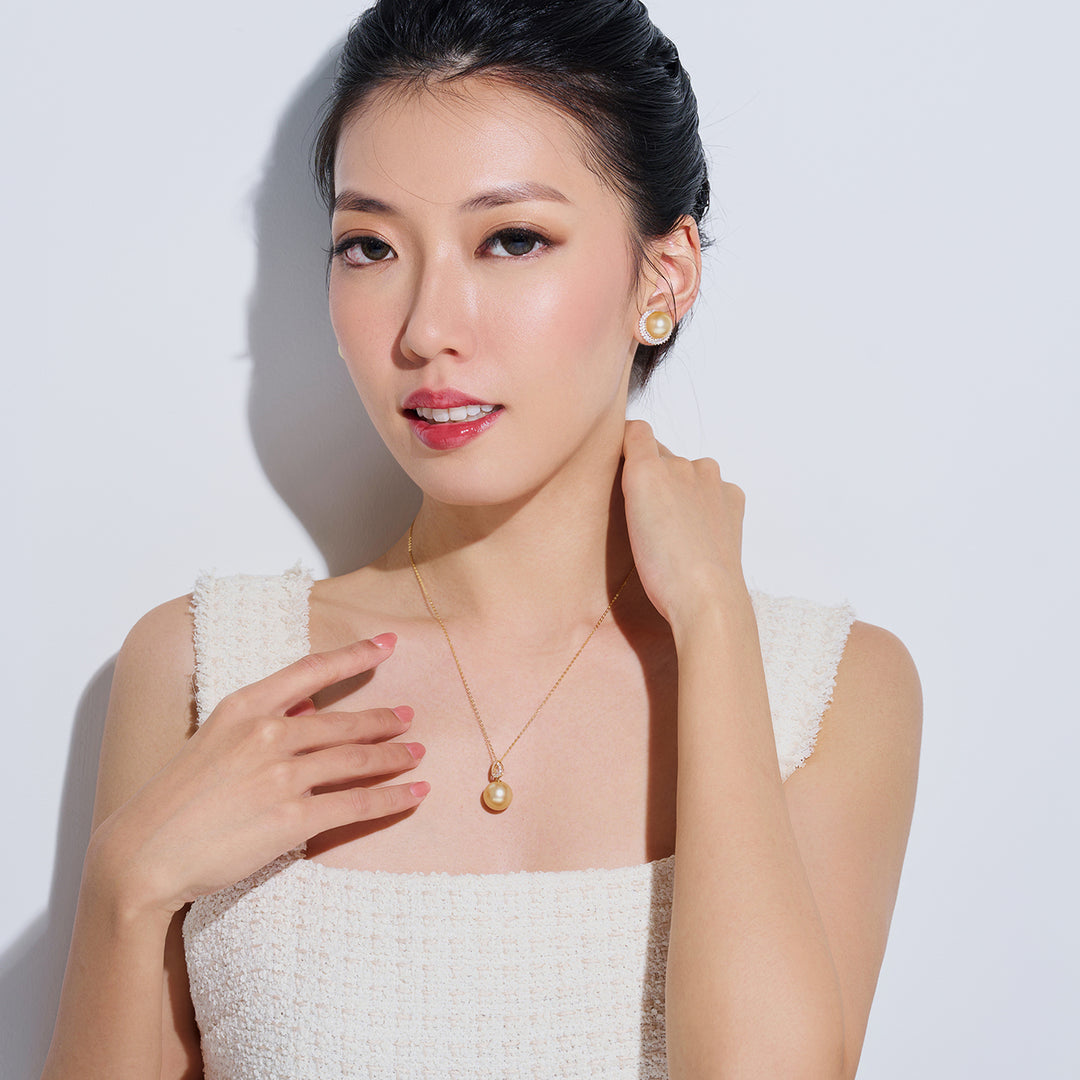 18K Solid Gold South Sea Golden Pearl Necklace KN00307