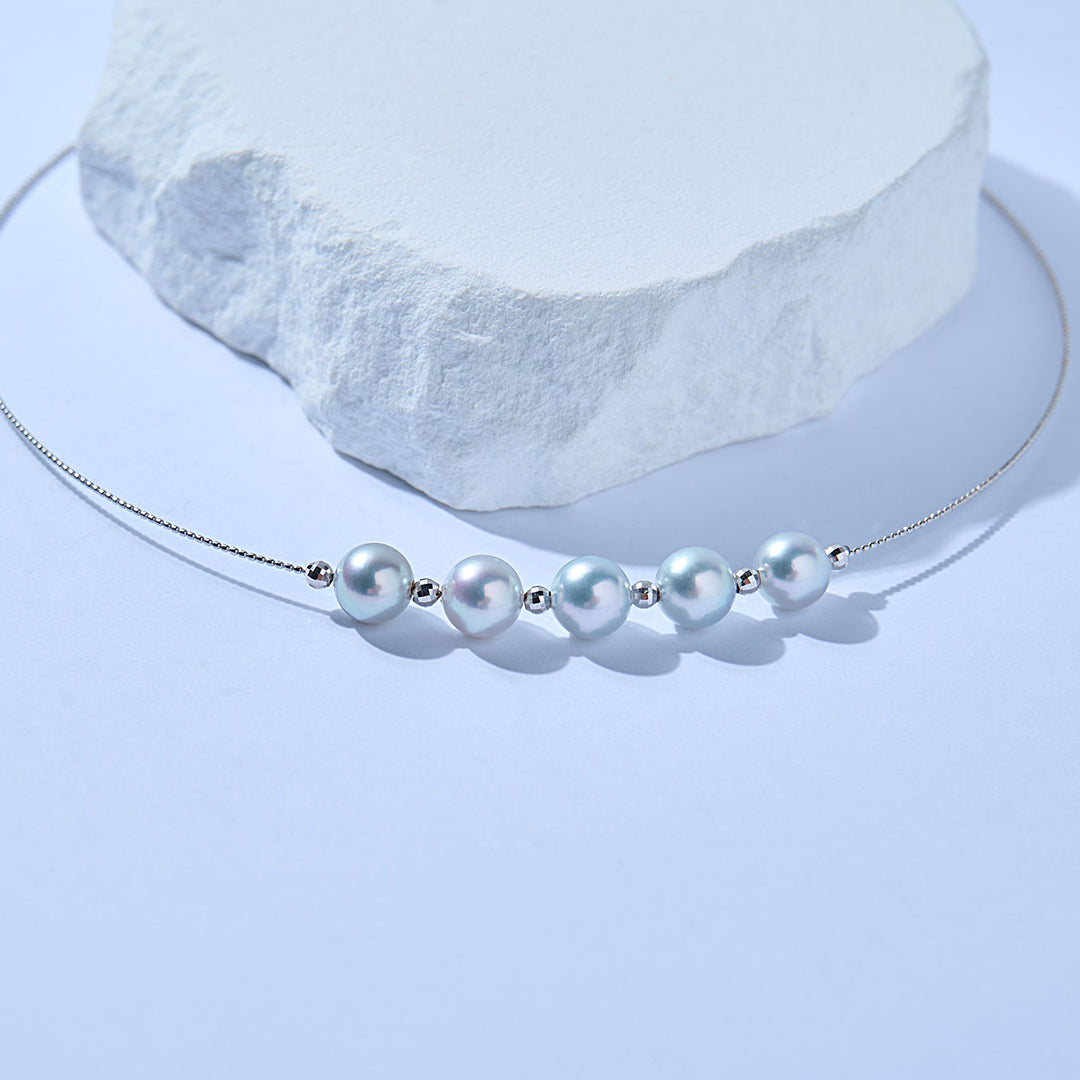 18k Solid Gold Silver Blue Akoya Pearl Necklace KN00310