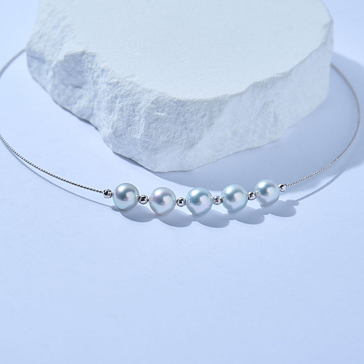 18k Solid Gold Silver Blue Akoya Pearl Necklace KN00310