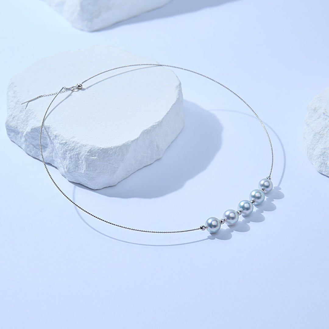 18k Solid Gold Silver Blue Akoya Pearl Necklace KN00310