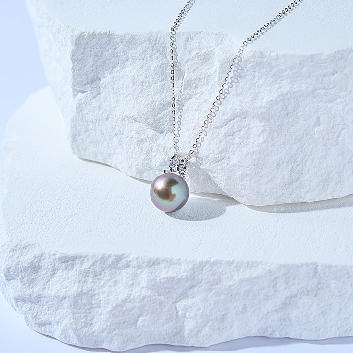 18K Solid Gold Exceptional Saltwater Tahitian Pearl Necklace KN00313