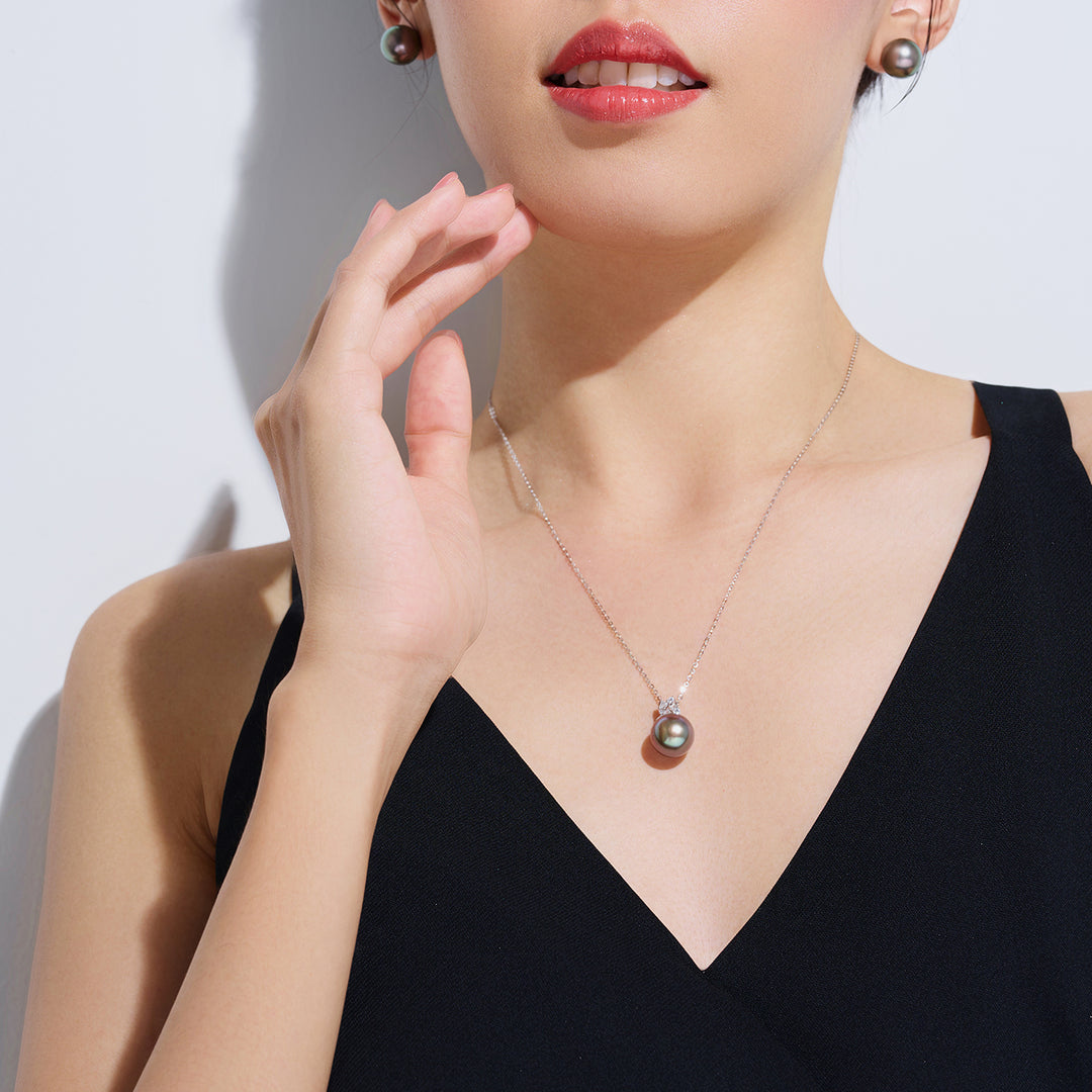 18K Solid Gold Exceptional Saltwater Tahitian Pearl Necklace KN00313
