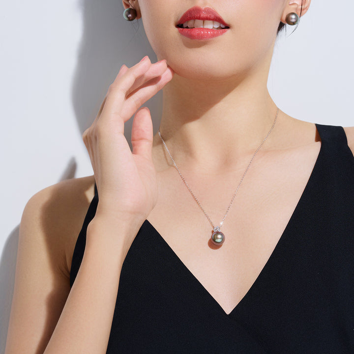 18K Solid Gold Exceptional Saltwater Tahitian Pearl Necklace KN00313