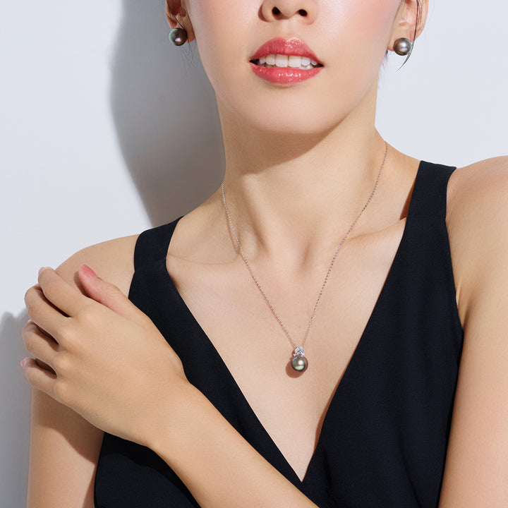 18K Solid Gold Exceptional Saltwater Tahitian Pearl Necklace KN00313