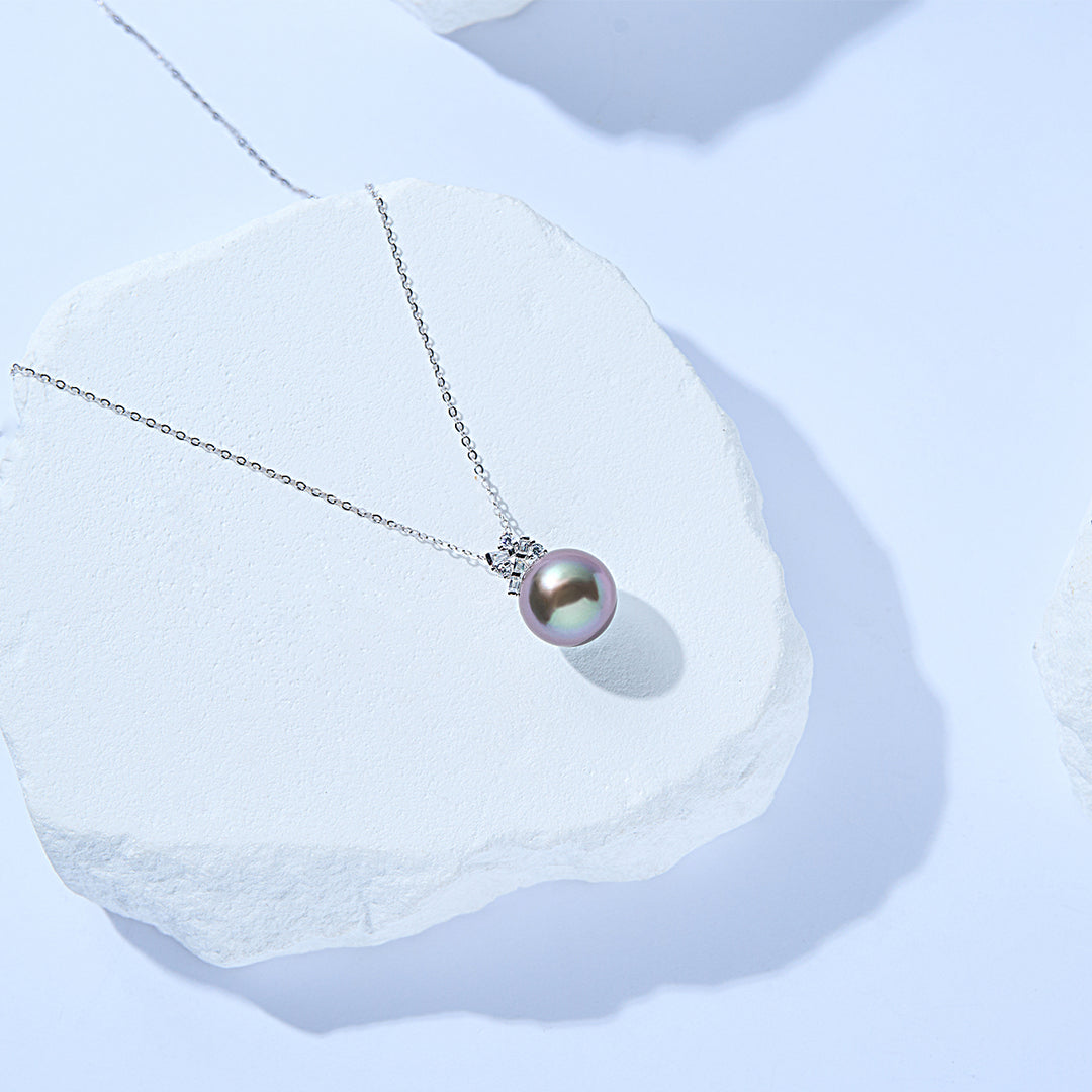 18K Solid Gold Exceptional Saltwater Tahitian Pearl Necklace KN00313