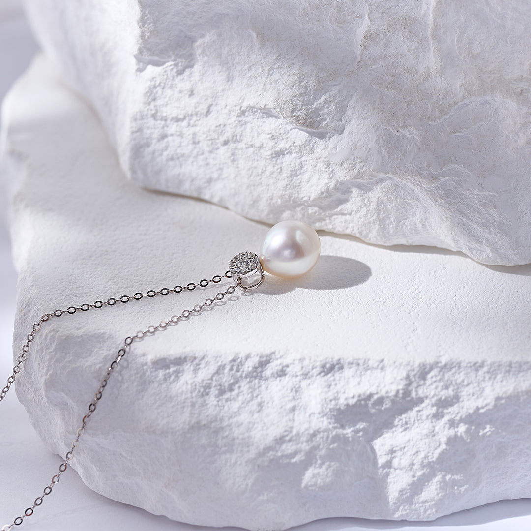 18K Solid Gold Australian White South Sea  Pearl Necklace KN00318