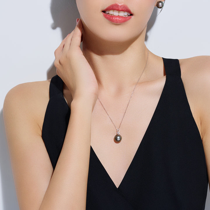 18K Solid Gold Saltwater Tahitian Pearl Necklace KN00319