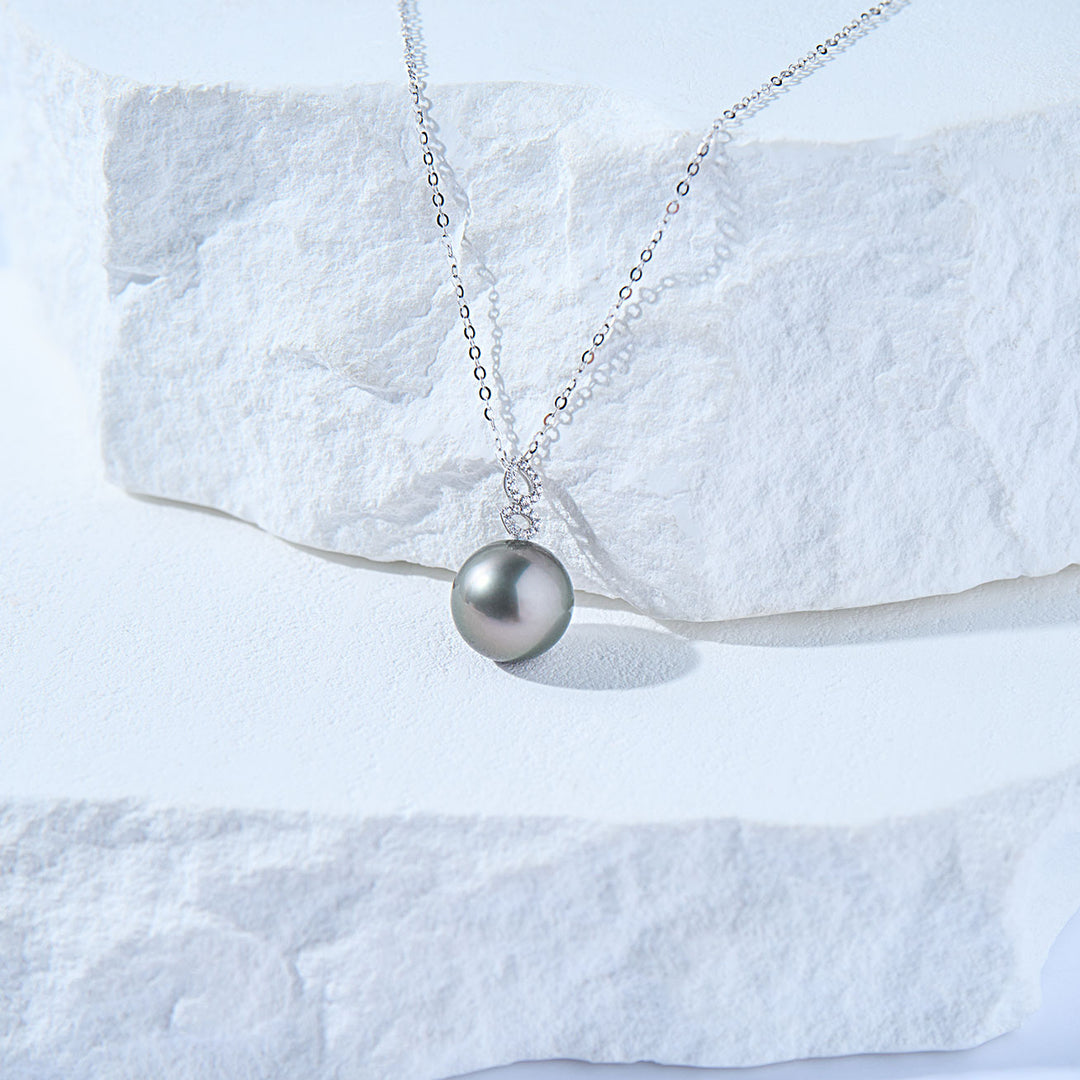 18K Solid Gold Saltwater Tahitian Pearl Necklace KN00319