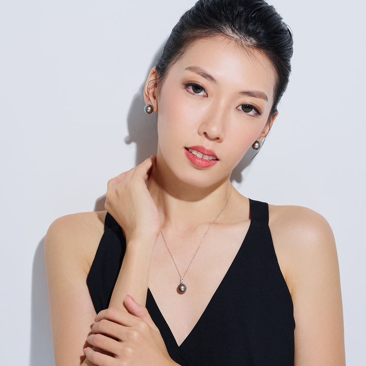 18K Solid Gold Saltwater Tahitian Pearl Necklace KN00319