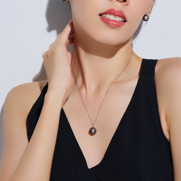 18K Solid Gold Saltwater Tahitian Pearl Necklace KN00323