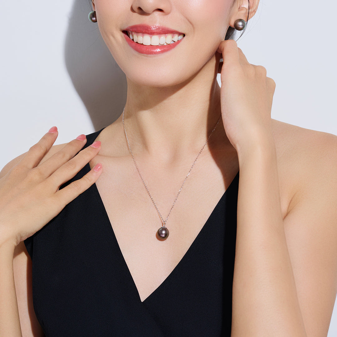 18K Solid Gold Saltwater Tahitian Pearl Necklace KN00323