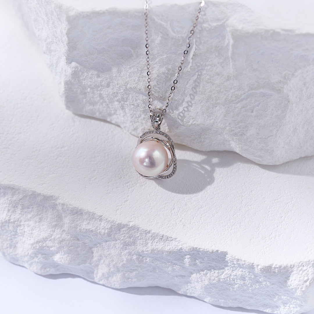 18K Solid Gold Diamond Edison Pearl Necklace KN00325 | Lady Boss - PEARLY LUSTRE