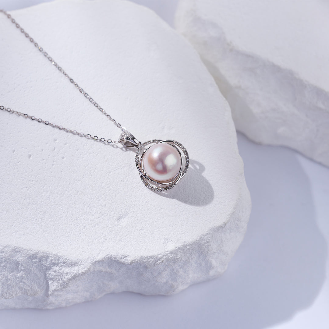 18K Solid Gold Diamond Edison Pearl Necklace KN00325 | Lady Boss - PEARLY LUSTRE