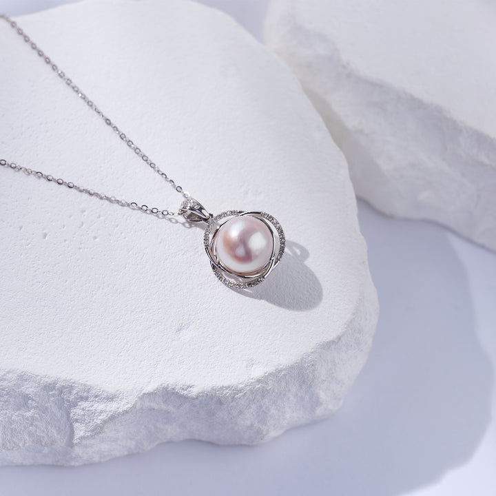 18K Solid Gold Diamond Edison Pearl Necklace KN00325 | Lady Boss - PEARLY LUSTRE