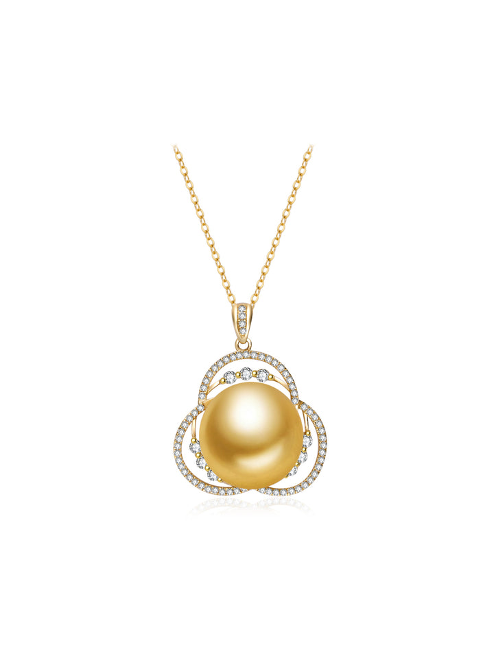 18K Solid Gold South Sea Golden Pearl Necklace KN00335