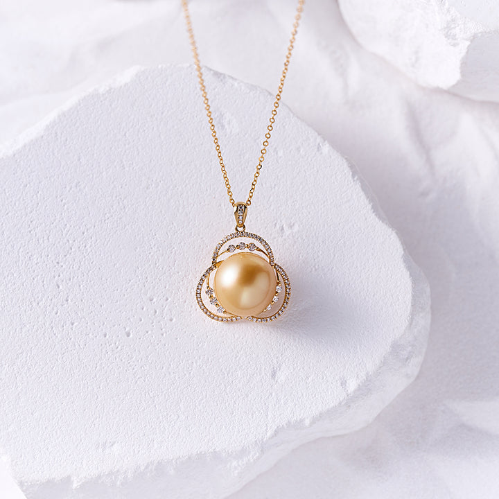 18K Solid Gold South Sea Golden Pearl Necklace KN00335 - PEARLY LUSTRE