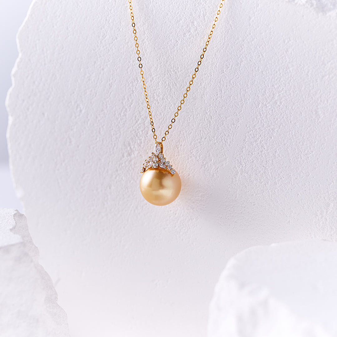 18K Solid Gold South Sea Golden Pearl Necklace KN00336 - PEARLY LUSTRE