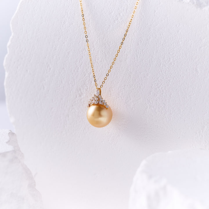 18K Solid Gold South Sea Golden Pearl Necklace KN00336 - PEARLY LUSTRE