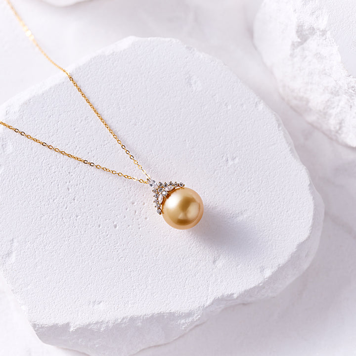 18K Solid Gold South Sea Golden Pearl Necklace KN00336 - PEARLY LUSTRE