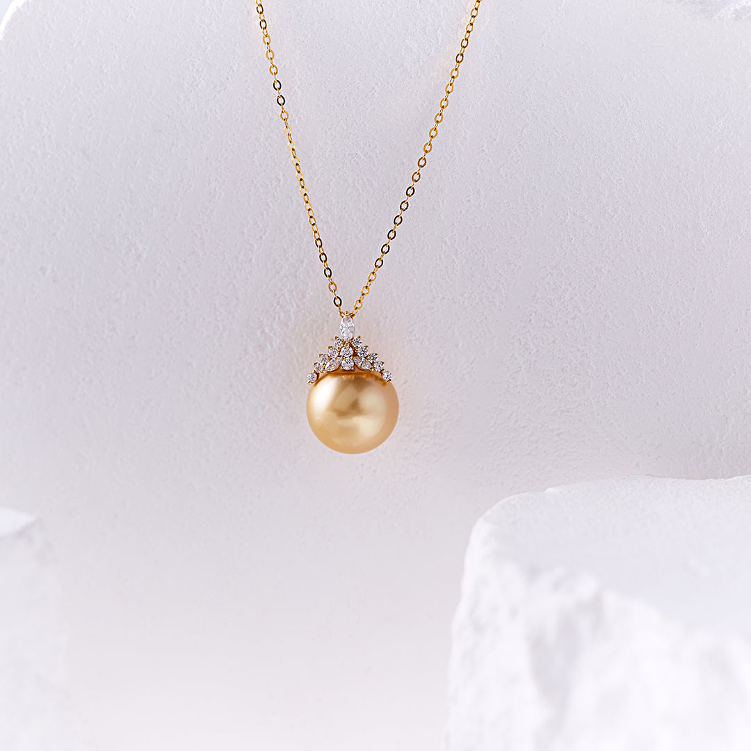 18K Solid Gold South Sea Golden Pearl Necklace KN00336 - PEARLY LUSTRE