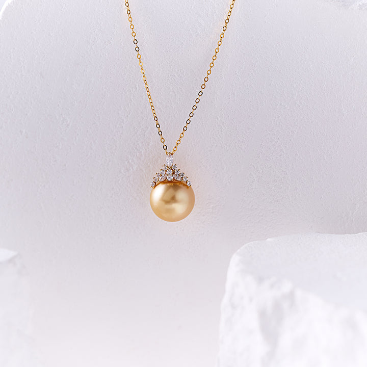 18K Solid Gold South Sea Golden Pearl Necklace KN00336 - PEARLY LUSTRE