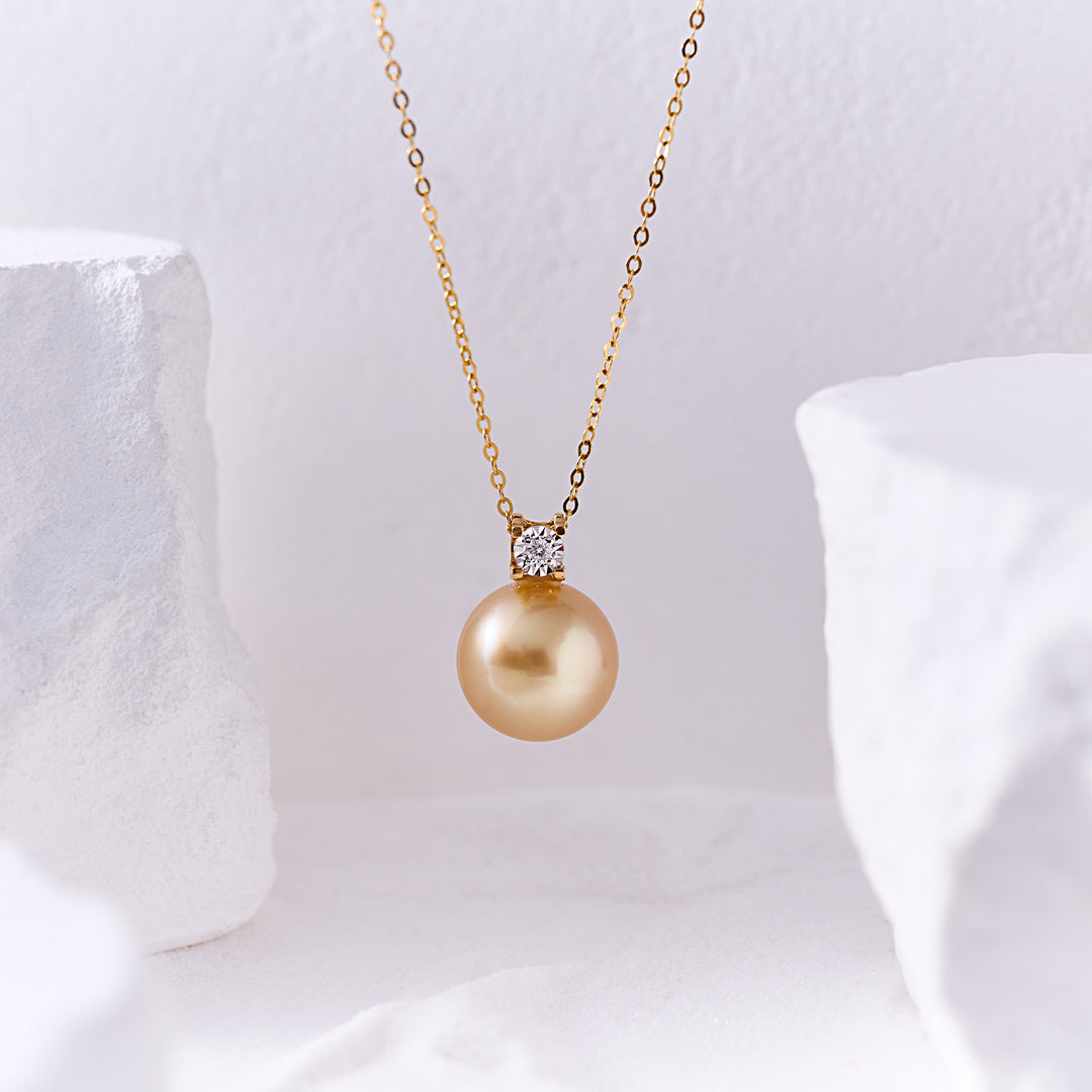 18k Gold Diamond South Sea Golden Pearl Necklace KN00337 - PEARLY LUSTRE