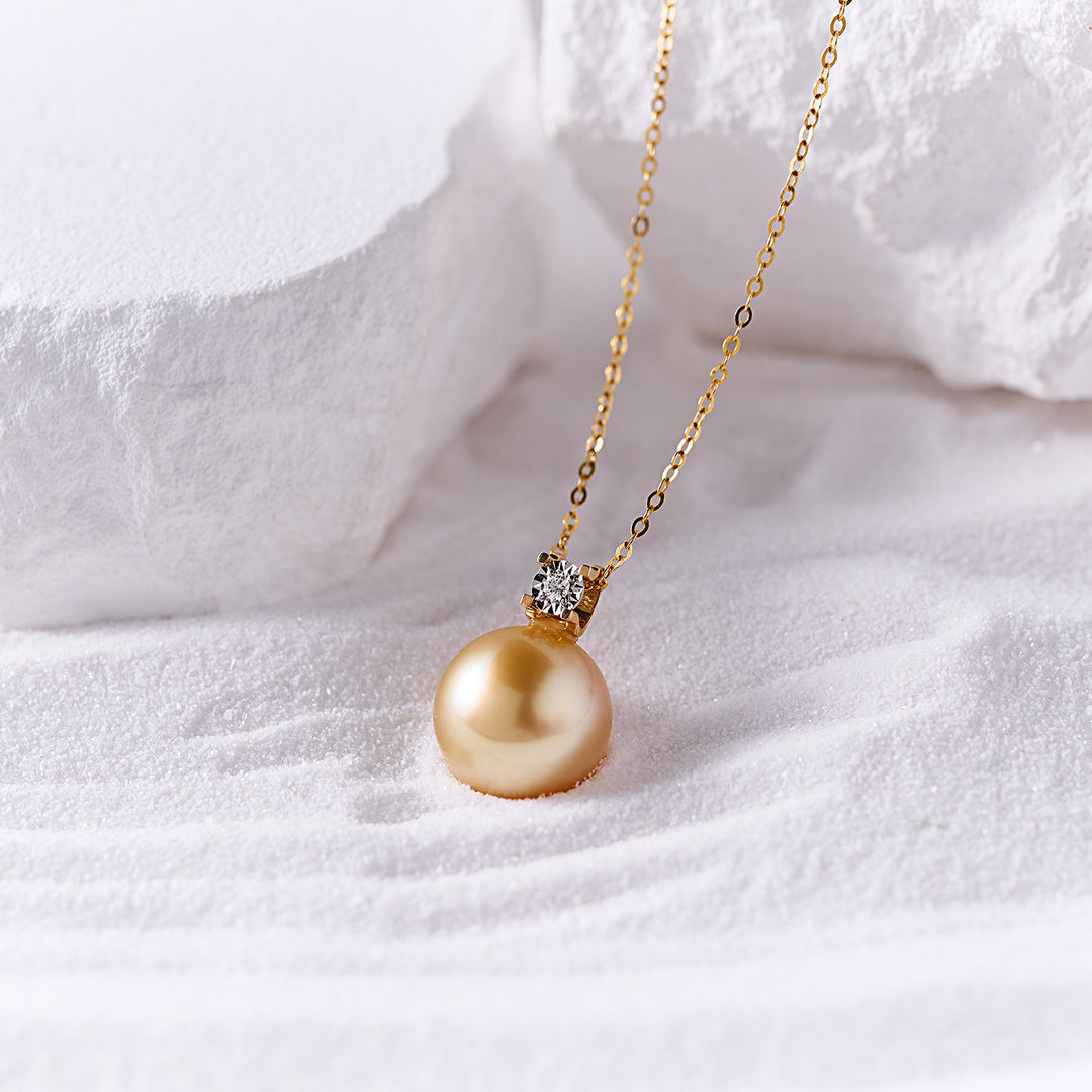 18k Gold Diamond South Sea Golden Pearl Necklace KN00337 - PEARLY LUSTRE