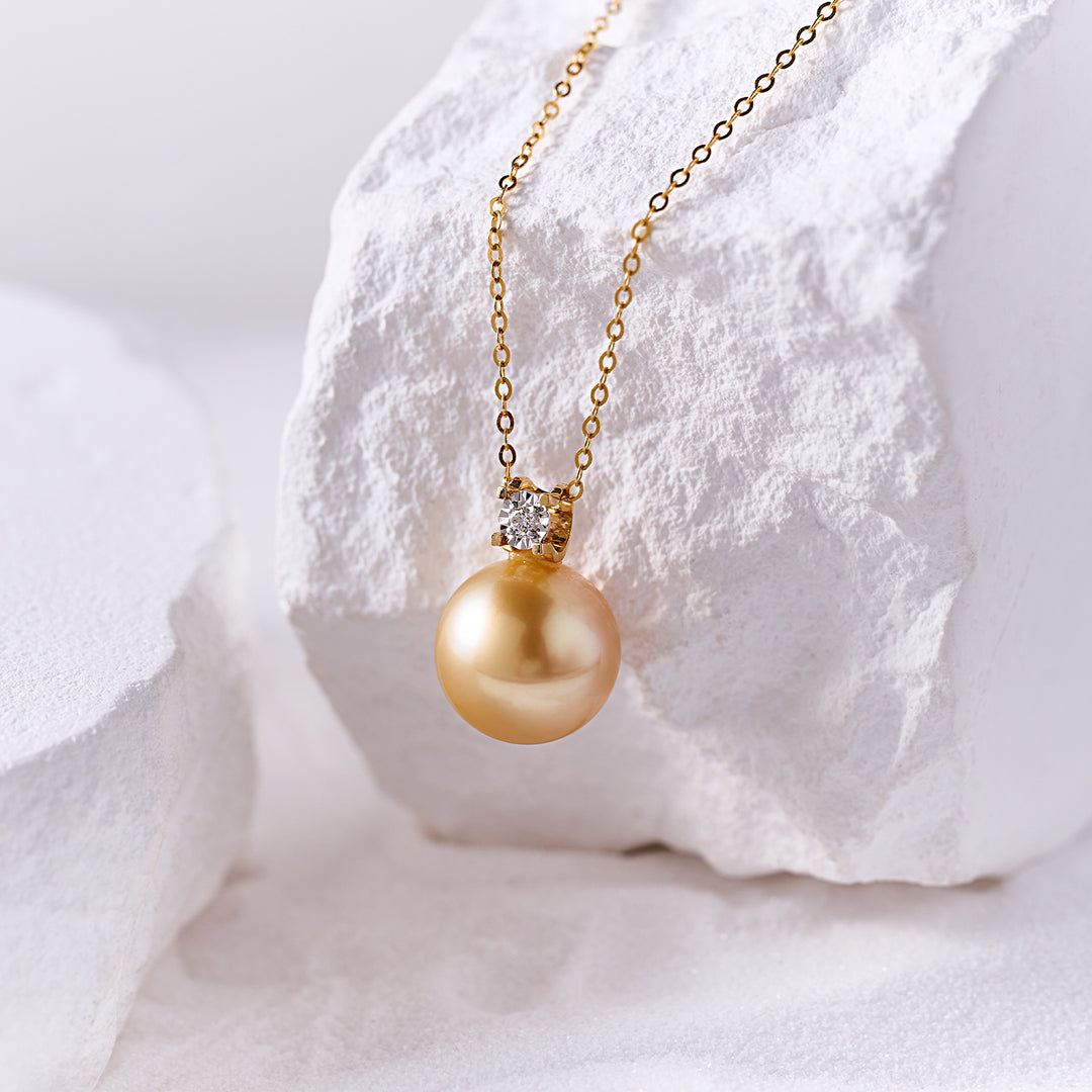 18k Gold Diamond South Sea Golden Pearl Necklace KN00337 - PEARLY LUSTRE