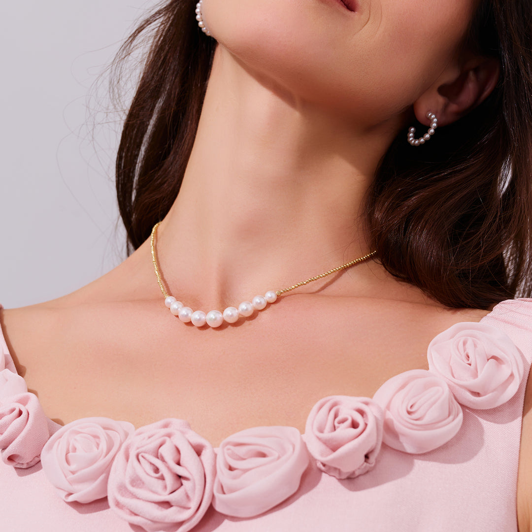 18k Solid Gold Akoya Pearl Necklace KN00338 - PEARLY LUSTRE