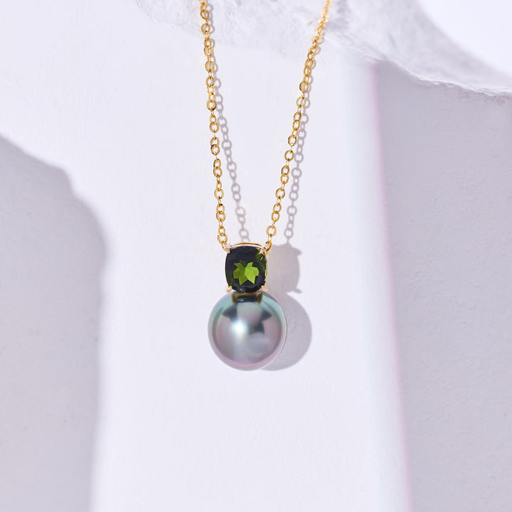 18K Solid Gold Saltwater Tahitian Pearl Necklace KN00346 - PEARLY LUSTRE