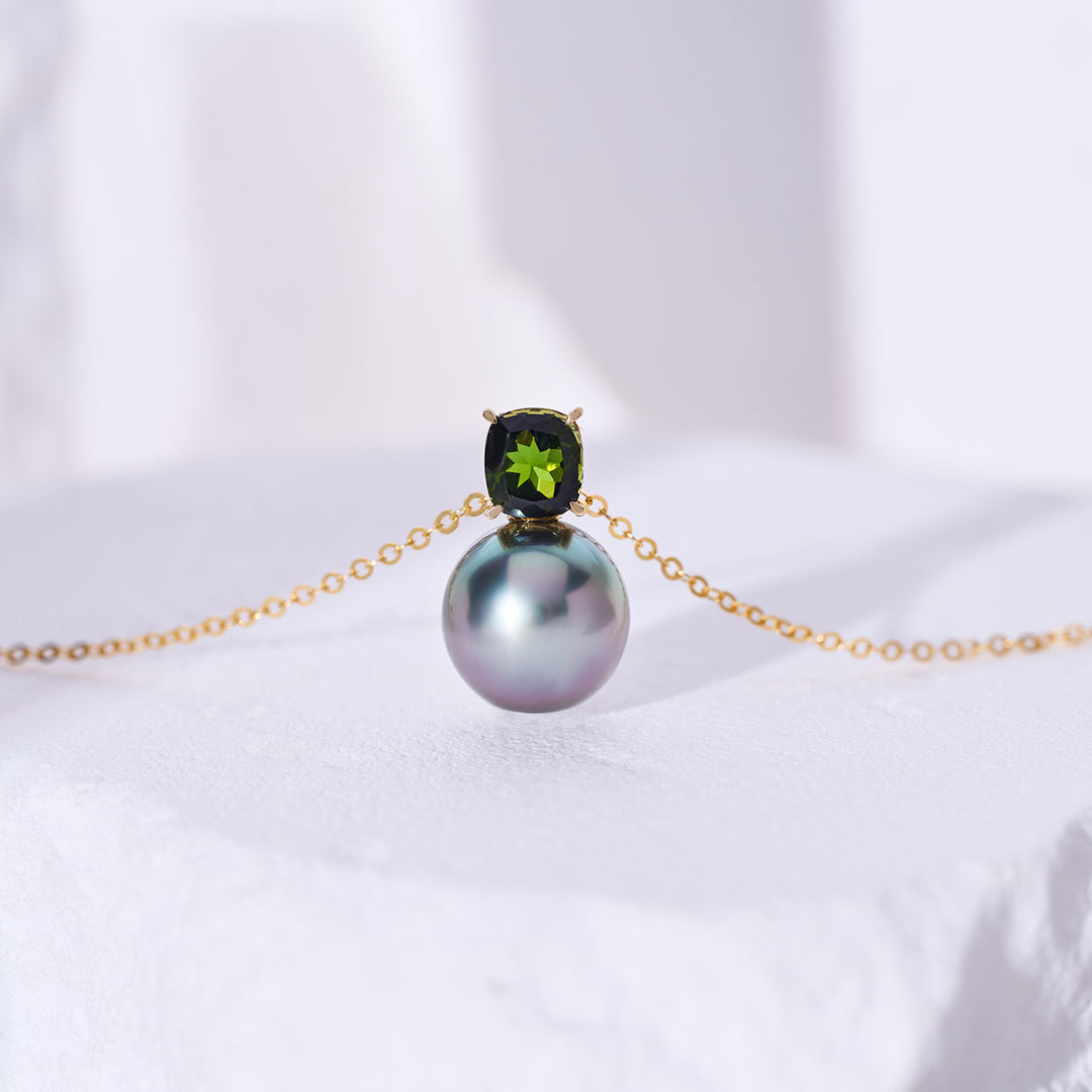18K Solid Gold Saltwater Tahitian Pearl Necklace KN00346 - PEARLY LUSTRE